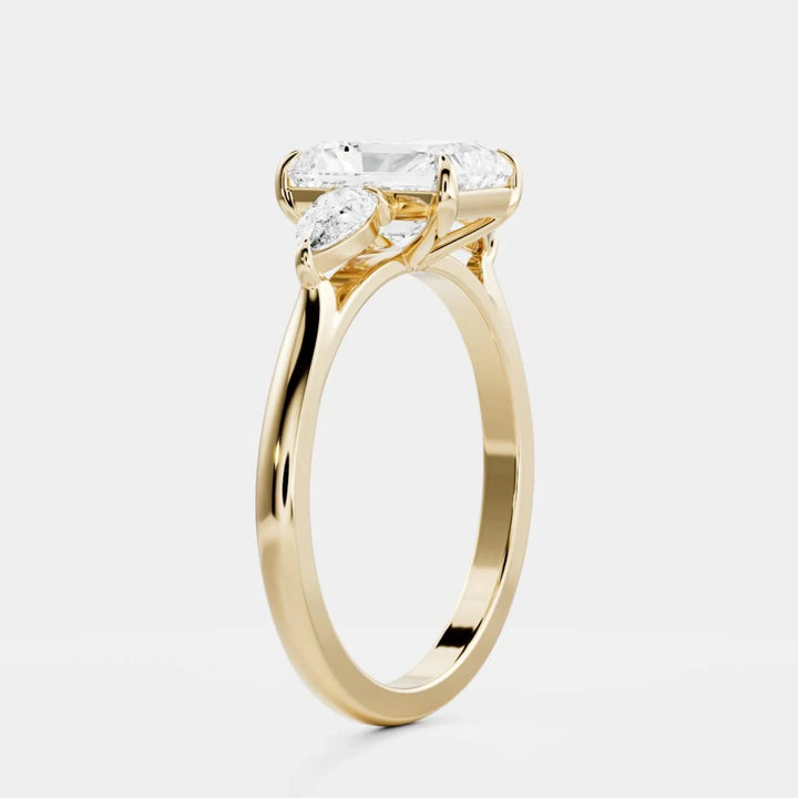 2.5ct radiant IGI lab grown diamond three stone engagement ring USA