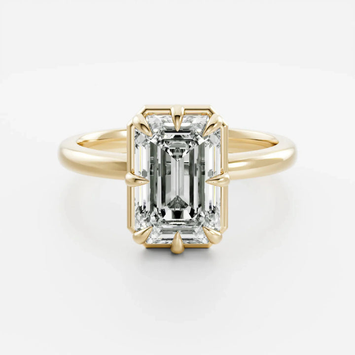 2.5 carat emerald cut bezel solitaire engagement ring lab grown diamond IGI certified
