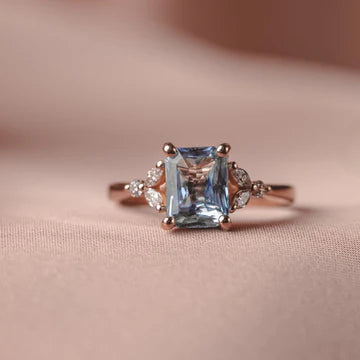 2.5ct Blair Blue Radiant Lab Grown Diamond Cluster Engagement Ring