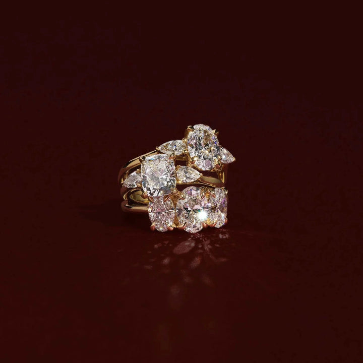 modern cushion three stone engagement ring IGI certified lab grown diamond