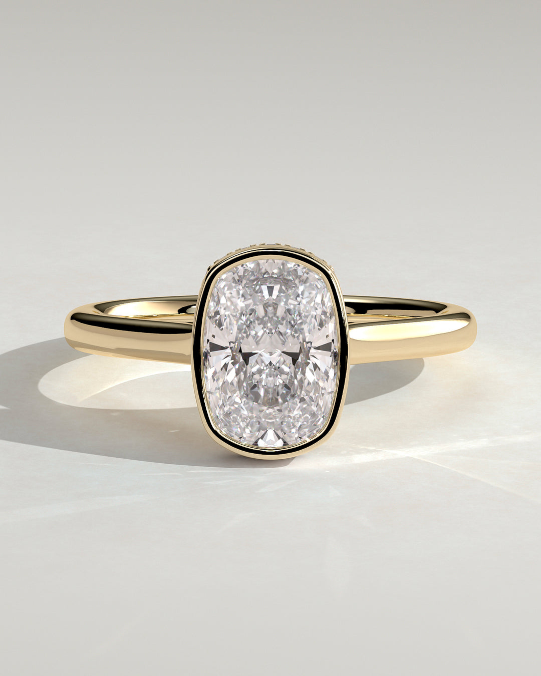 2.5ct Elongated Cushion Bezel Set  Hidden Halo Engagement Ring