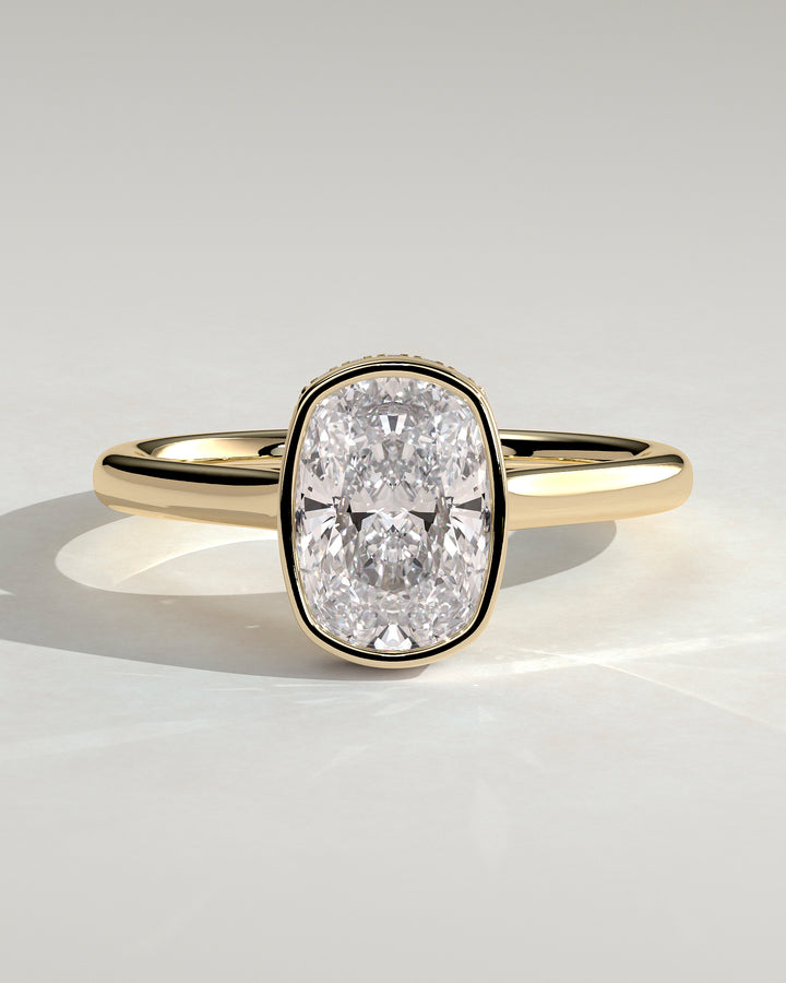 2.5ct Elongated Cushion Bezel Set  Hidden Halo Engagement Ring