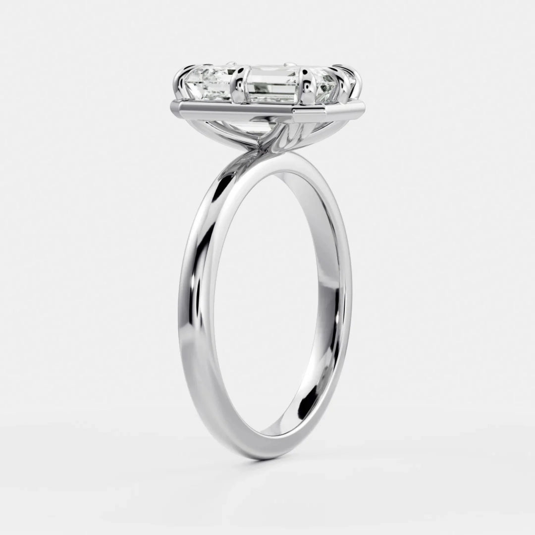 modern emerald cut bezel solitaire engagement ring lab grown USA