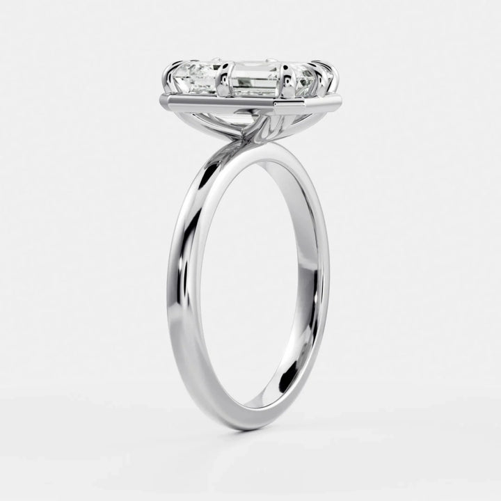 modern emerald cut bezel solitaire engagement ring lab grown USA