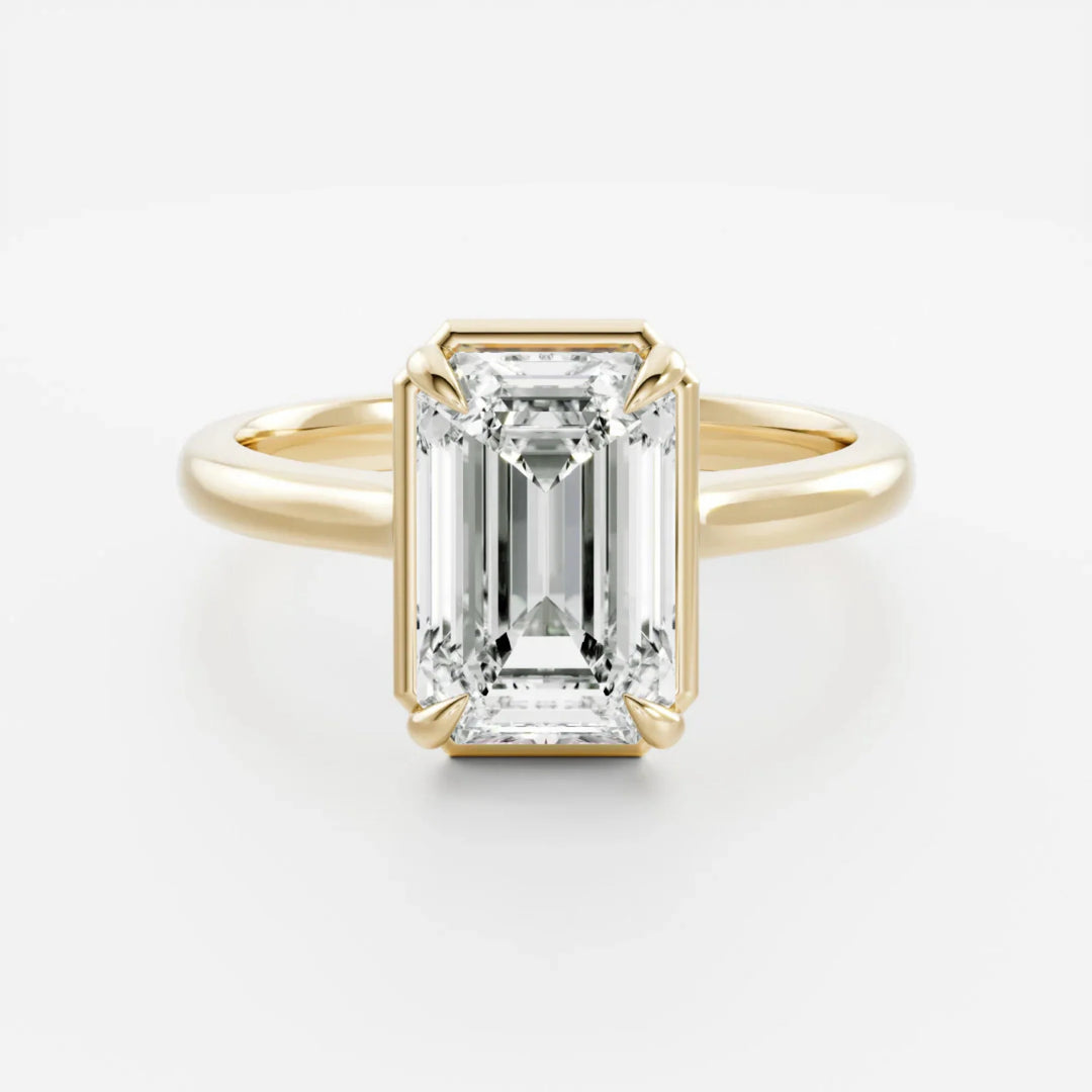 2.5 carat emerald cut bezel engagement ring lab grown diamond IGI certified solitaire