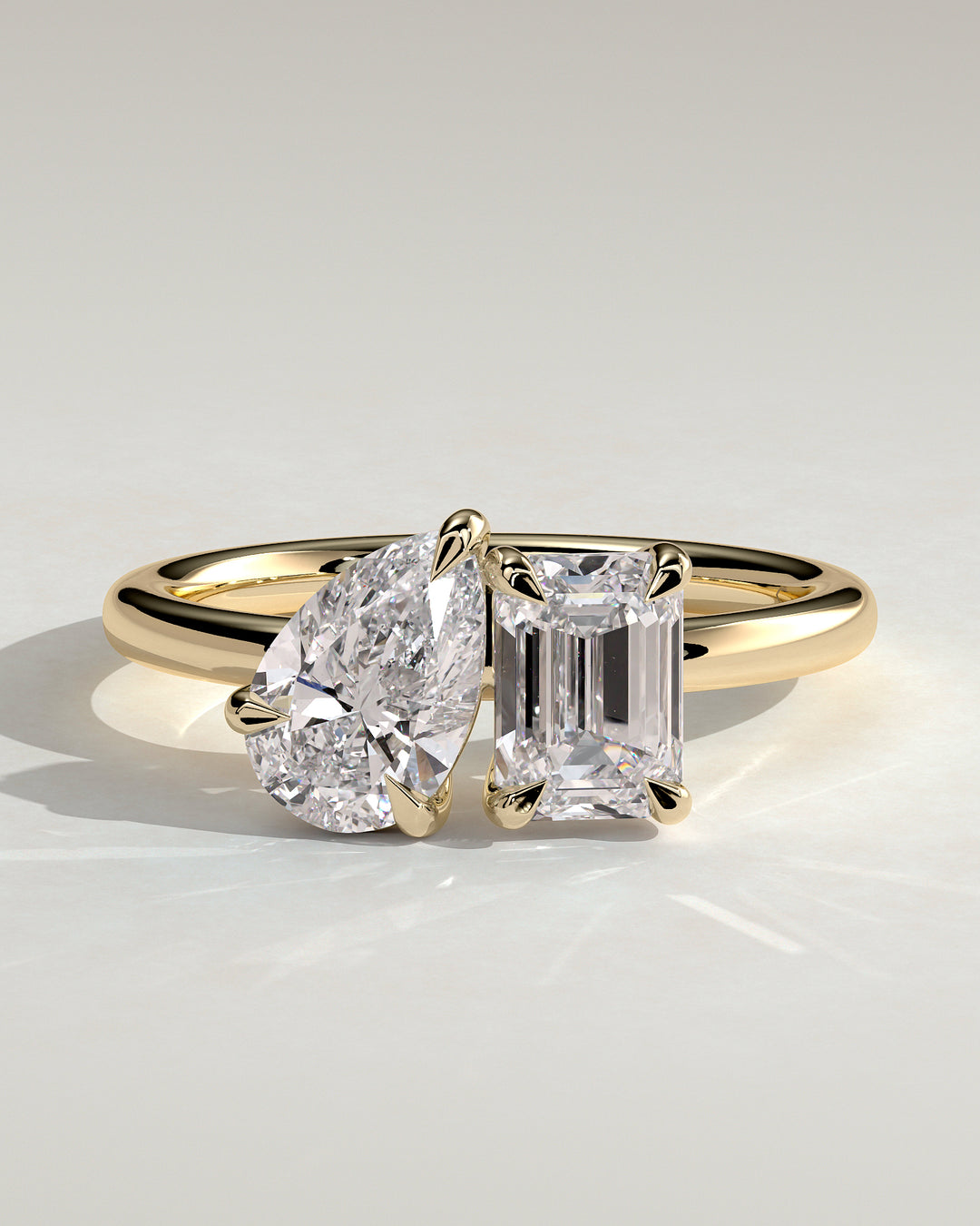2.5ct Emerald Cut and Pear Lab Grown Diamond Toi et Moi Engagement Ring