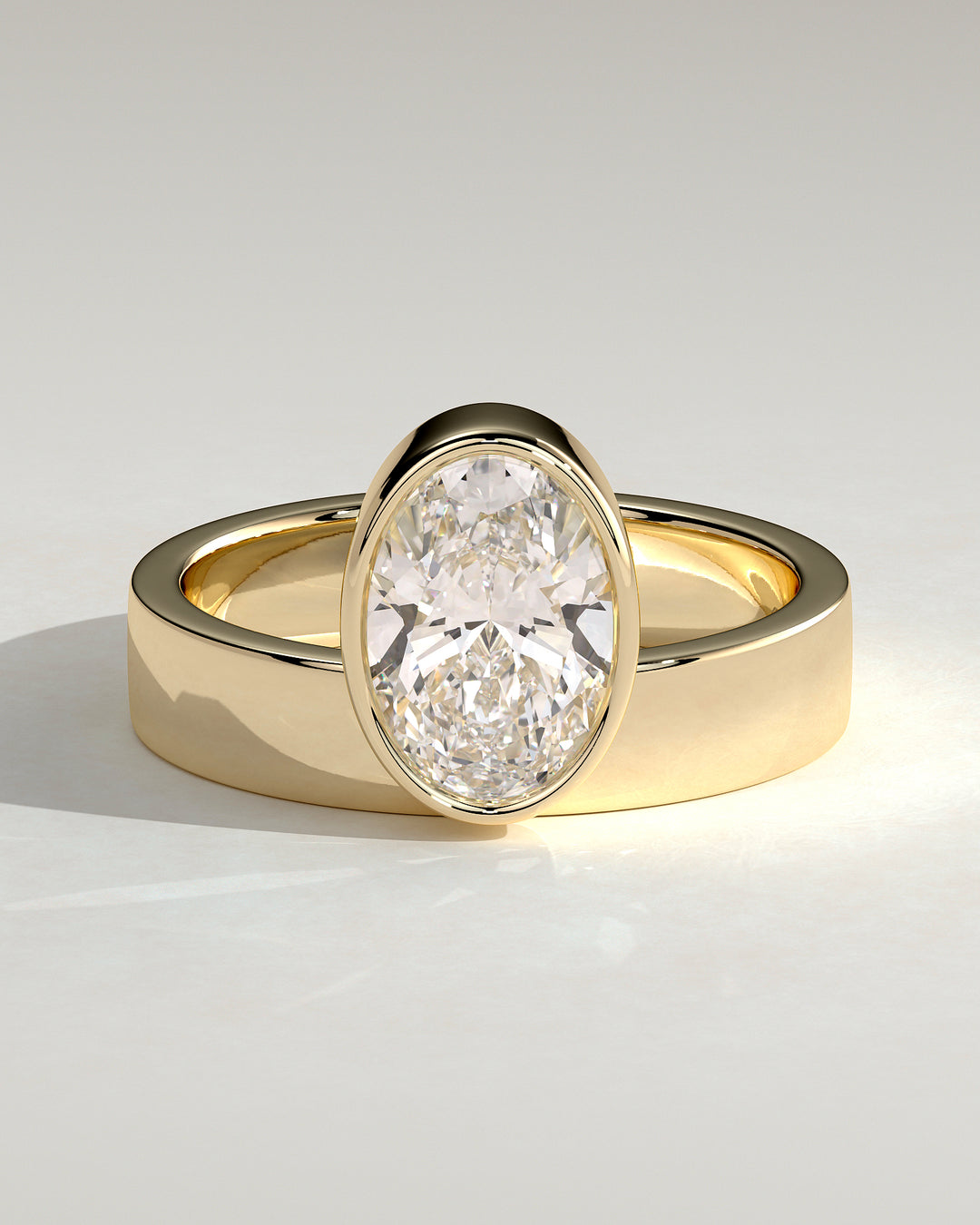 2.5ct Oval Bezel Solitaire Flat Cigar Band Engagement Ring