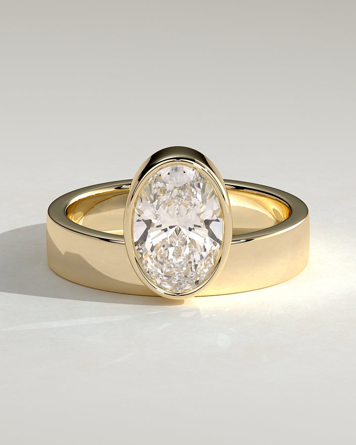 2.5ct Oval Bezel Solitaire Flat Cigar Band Engagement Ring