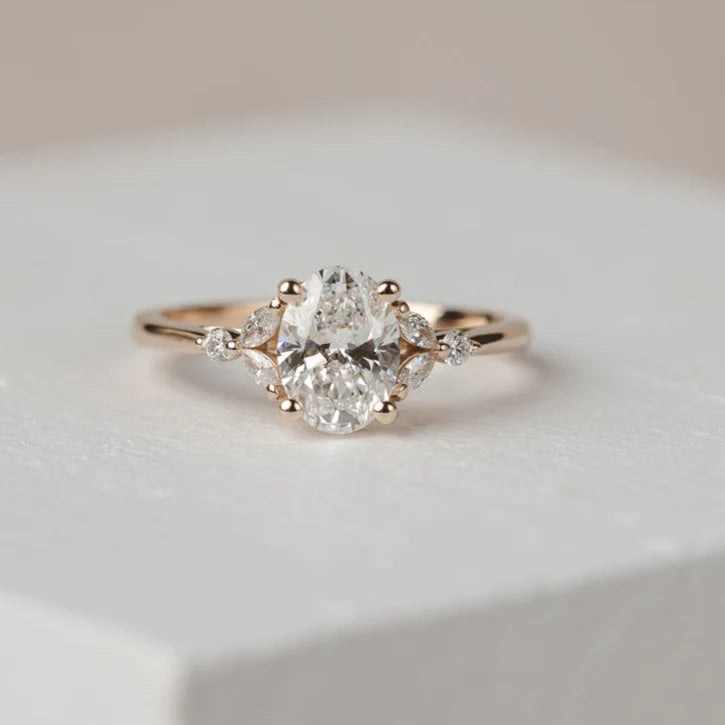 2.5ct Oval IGI Lab Grown Diamond Cluster Engagement Ring