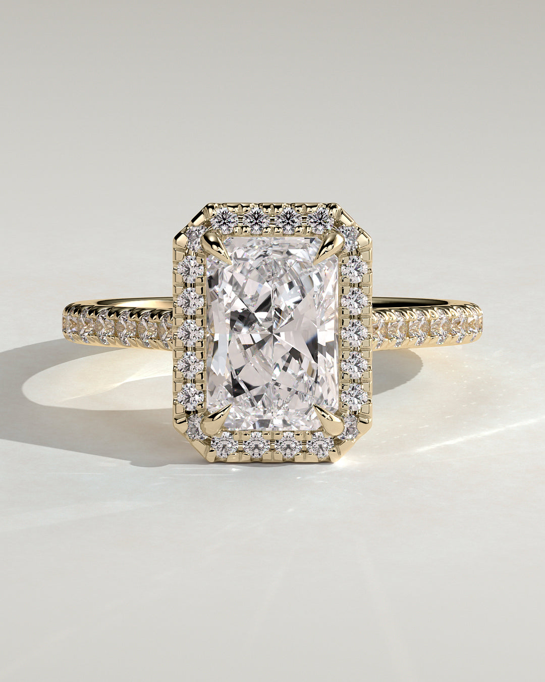 radiant halo engagement ring