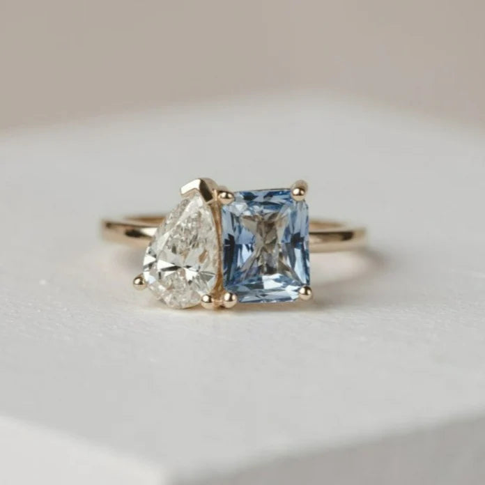 2.5ct  Toi Et Moi Blue Radiant & Pear IGI Certified Lab Diamond Ring