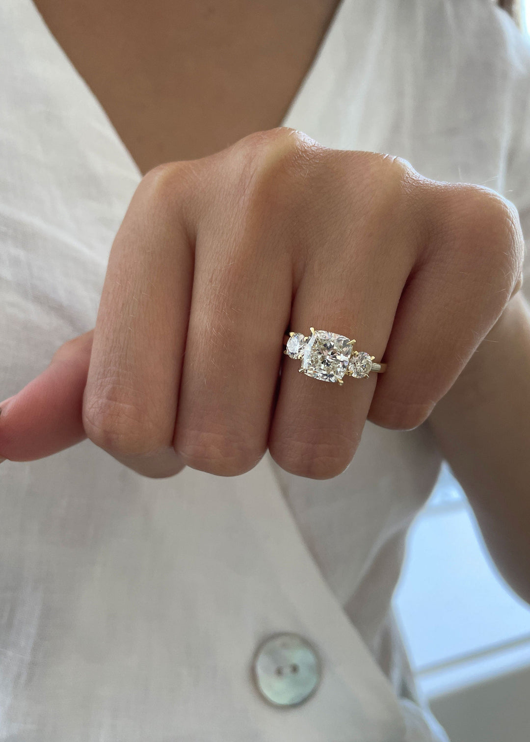 2.6ct Cushion G-VS2 Lab Grown Diamond Three Stones Engagement Ring