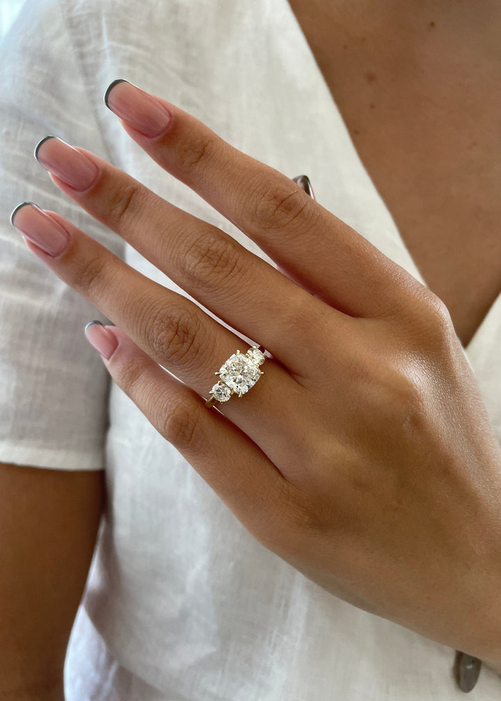 2.6ct Cushion G-VS2 Lab Grown Diamond Three Stones Engagement Ring