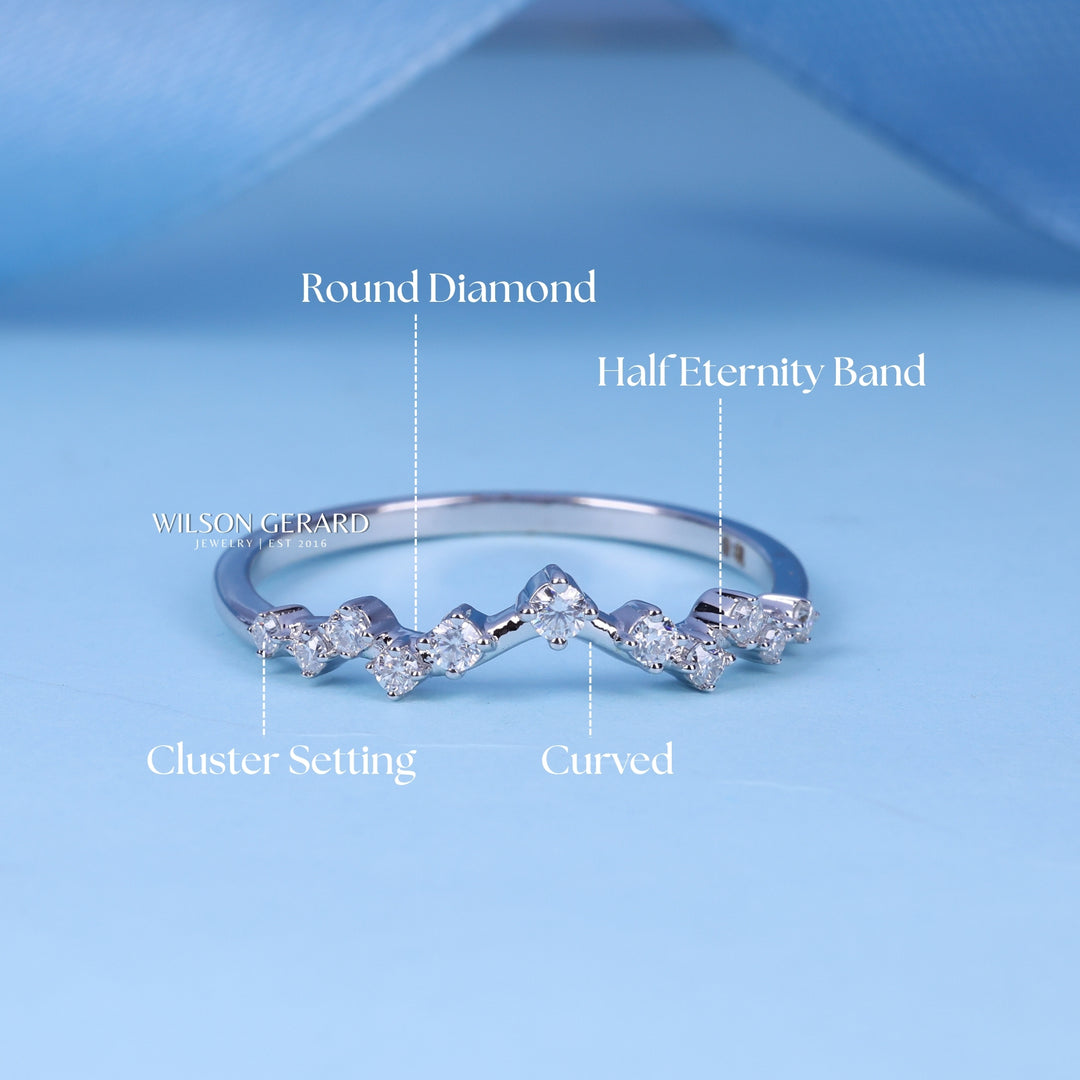 Round E/VS1 Lab Grown Diamond Cluster Curved Wedding Band