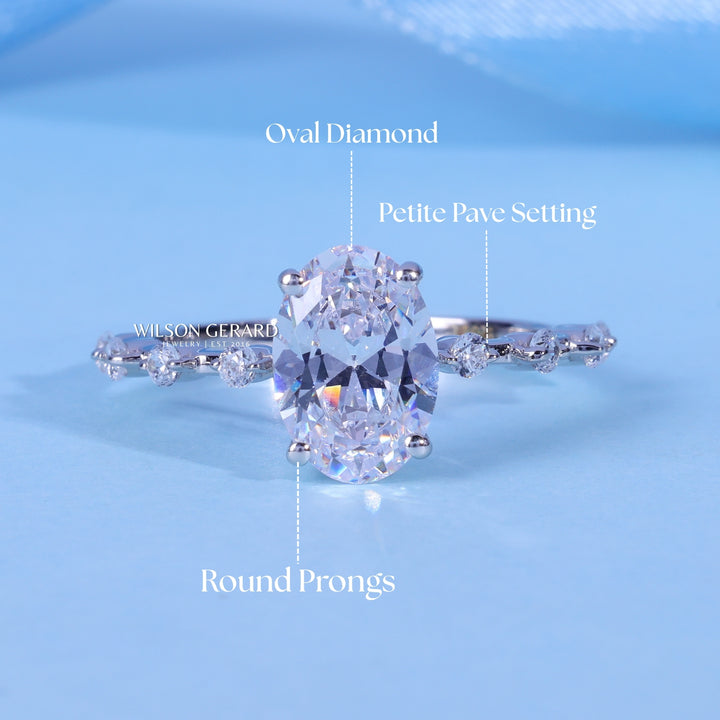 1.0CT Oval E/VS1 Lab Grown Diamond Petite Pave Engagement Ring