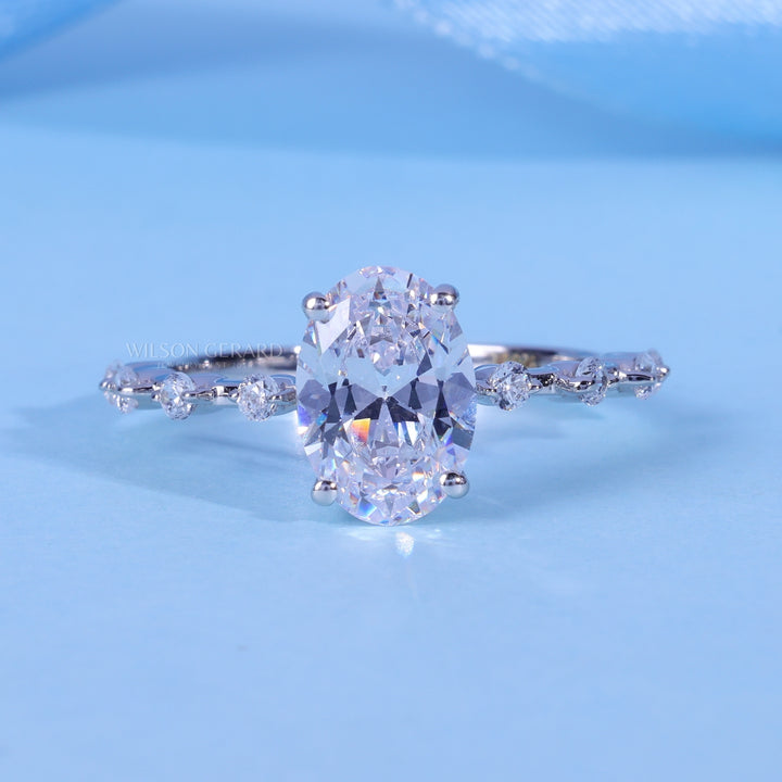 1.0CT Oval E/VS1 Lab Grown Diamond Petite Pave Engagement Ring