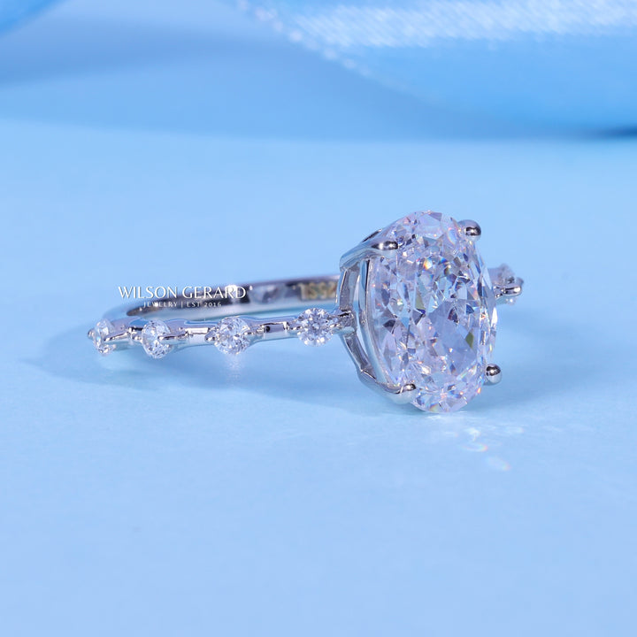 1.0CT Oval E/VS1 Lab Grown Diamond Petite Pave Engagement Ring