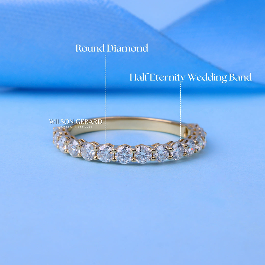 Round E/VS1 Lab Grown Diamond Pave Half Eternity Wedding Bands His And Hers
