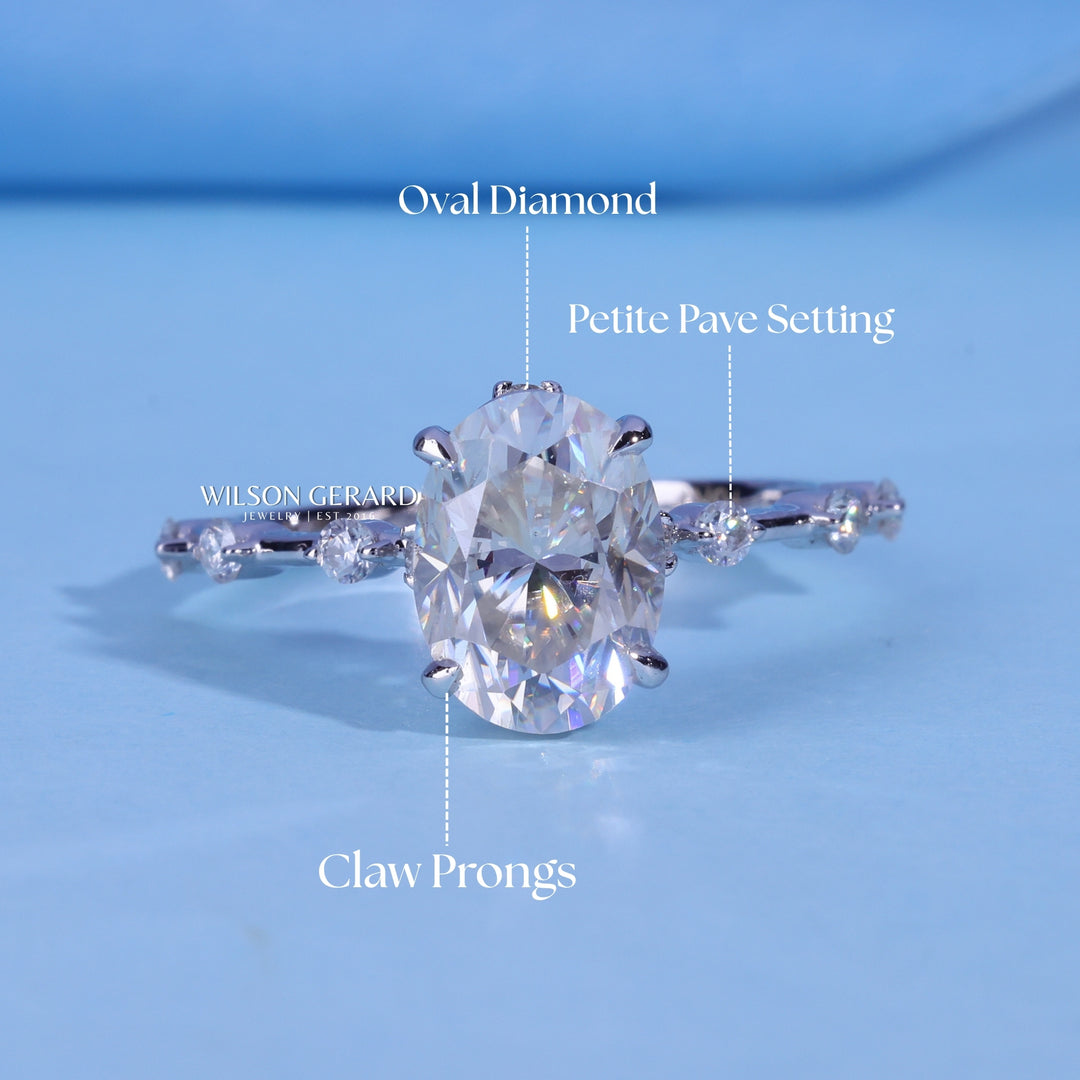 1.50CT Oval E/VS1 Lab Grown Diamond Petite Pave Engagement Ring