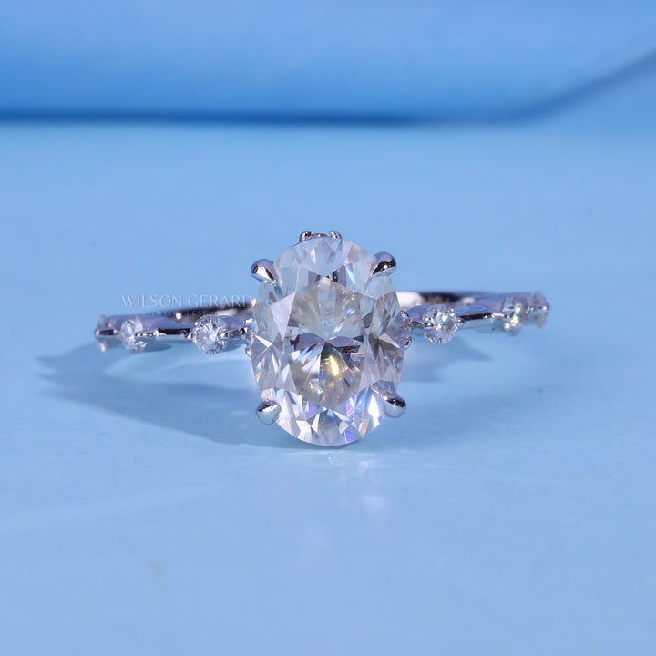 1.50CT Oval E/VS1 Lab Grown Diamond Petite Pave Engagement Ring