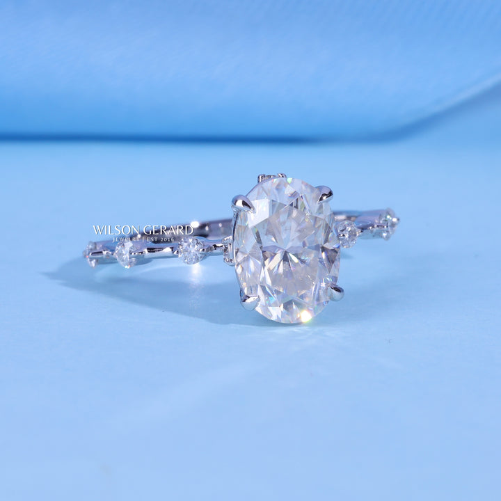 1.50CT Oval E/VS1 Lab Grown Diamond Petite Pave Engagement Ring
