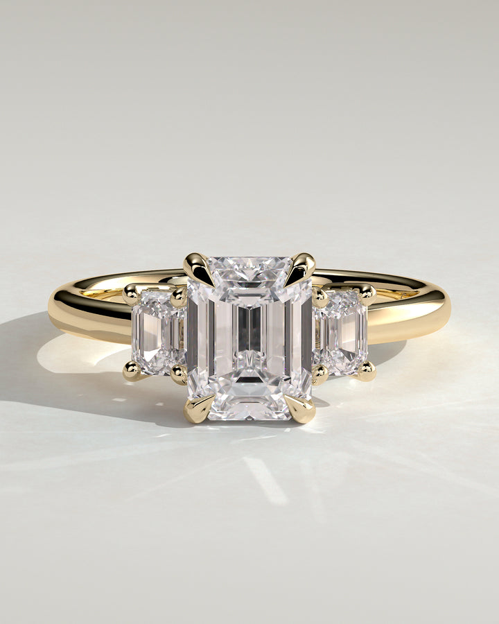 2CT Emerald Cut Trilogy Lab Grown Diamond Cathedral Engagement Ring