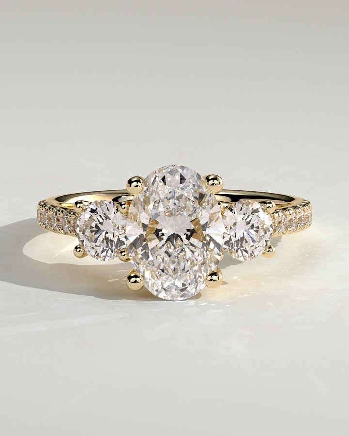 2CT Oval Cut Trilogy Engagement Ring with Round Side Stones Pave Band