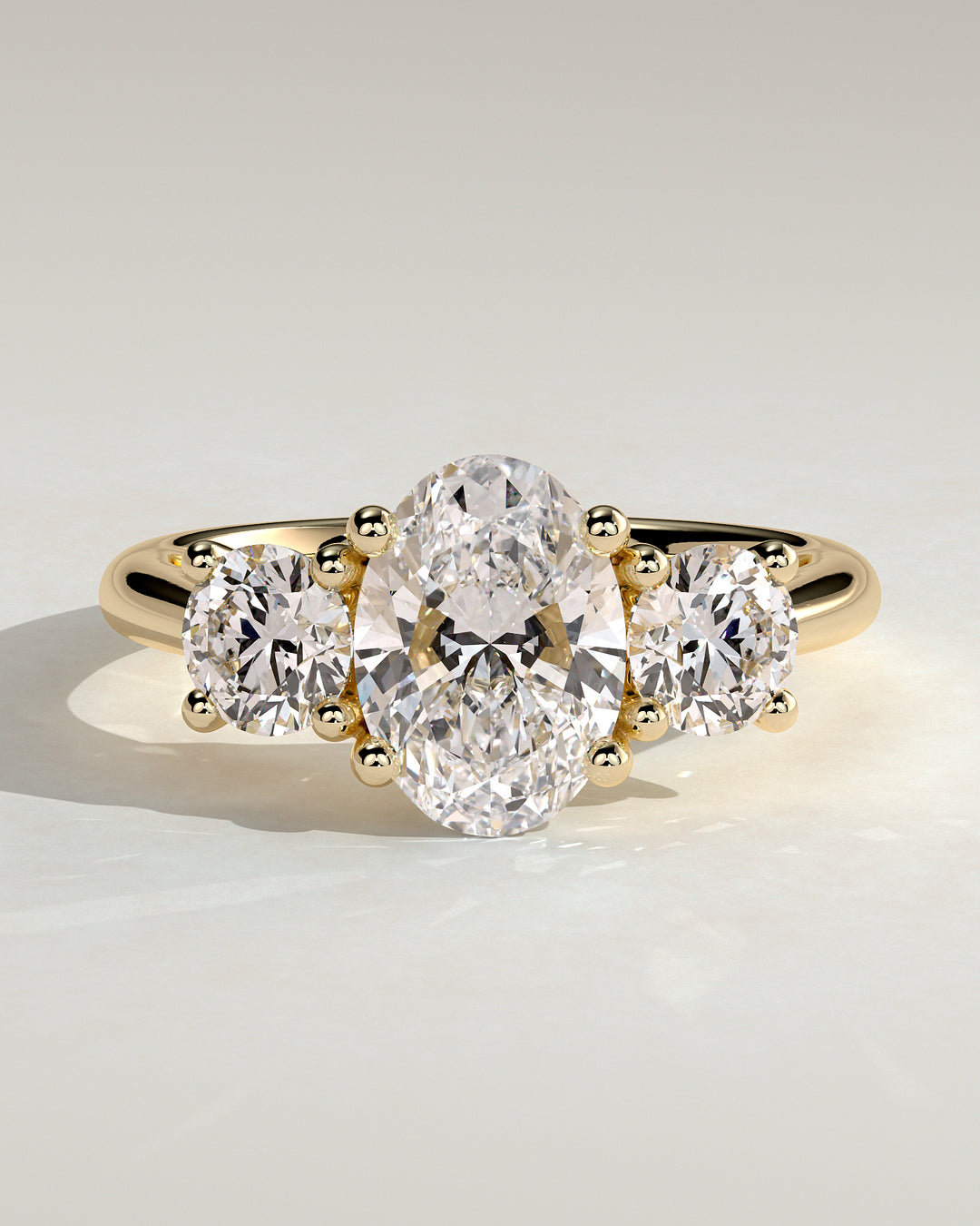 2CT Oval Cut Trilogy Lab Grown Diamond Open Trellis Gallery Engagement Ring
