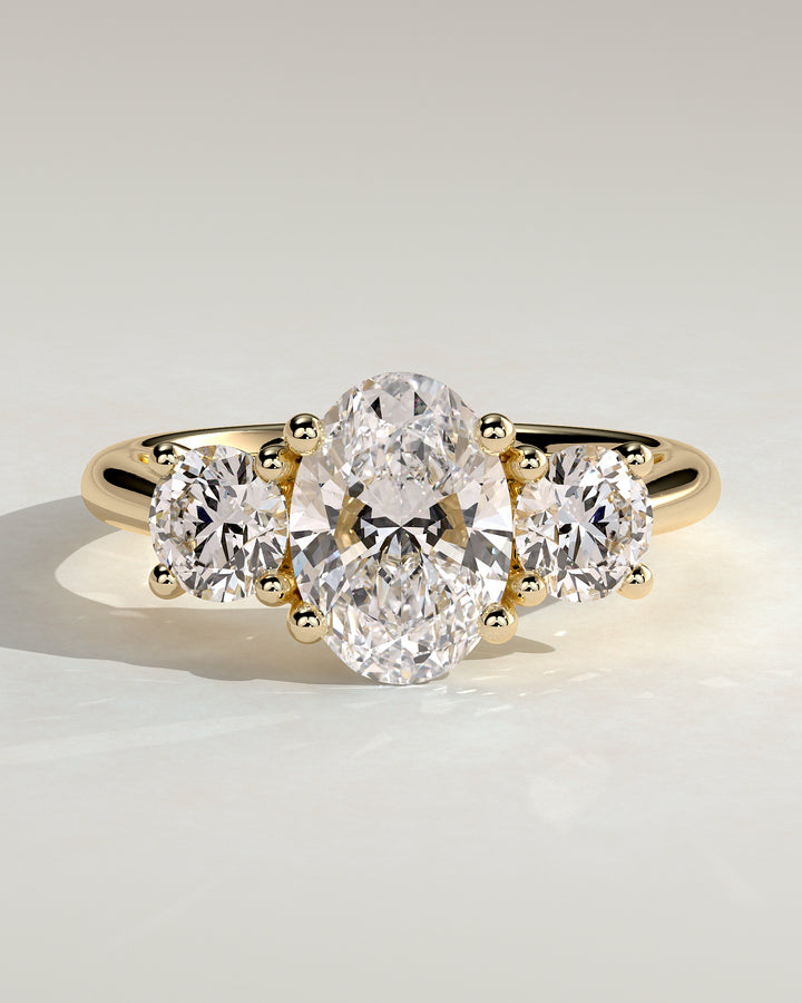 2CT Oval Cut Trilogy Lab Grown Diamond Open Trellis Gallery Engagement Ring