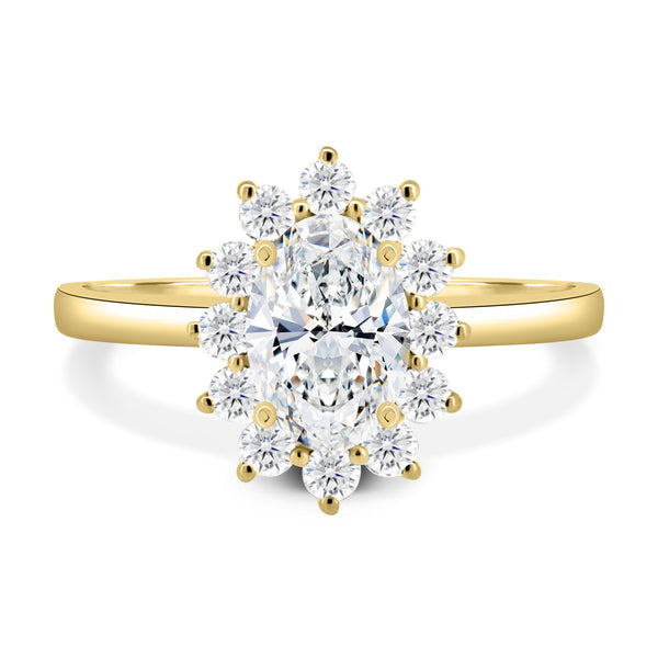 oval halo cathedral lab grown diamond engagement ring 2 carat E VS1 USA