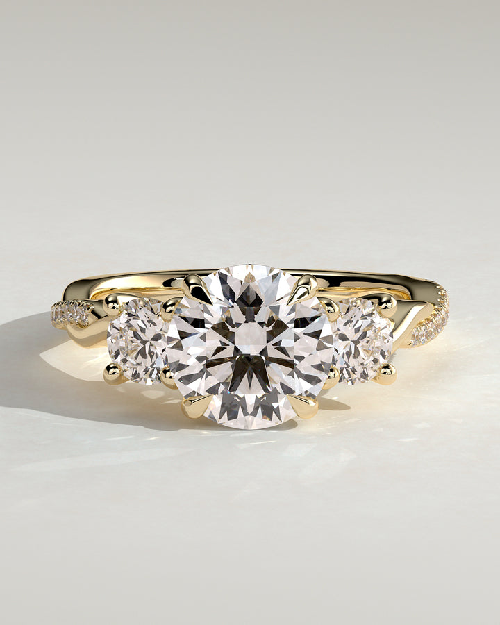 2CT Round Lab-Grown Diamond Trilogy Engagement Ring Twisted Pave Band