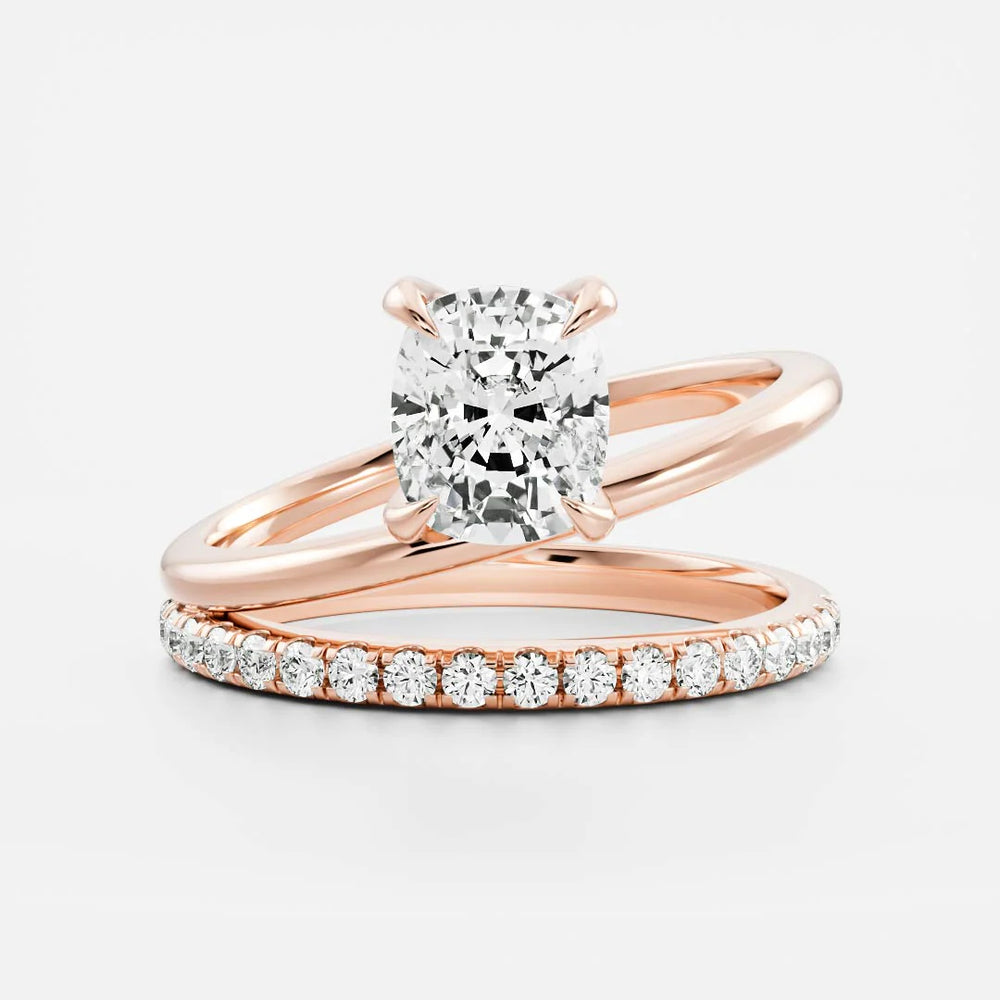 2ct cushion double band pavé engagement ring USA lab diamond