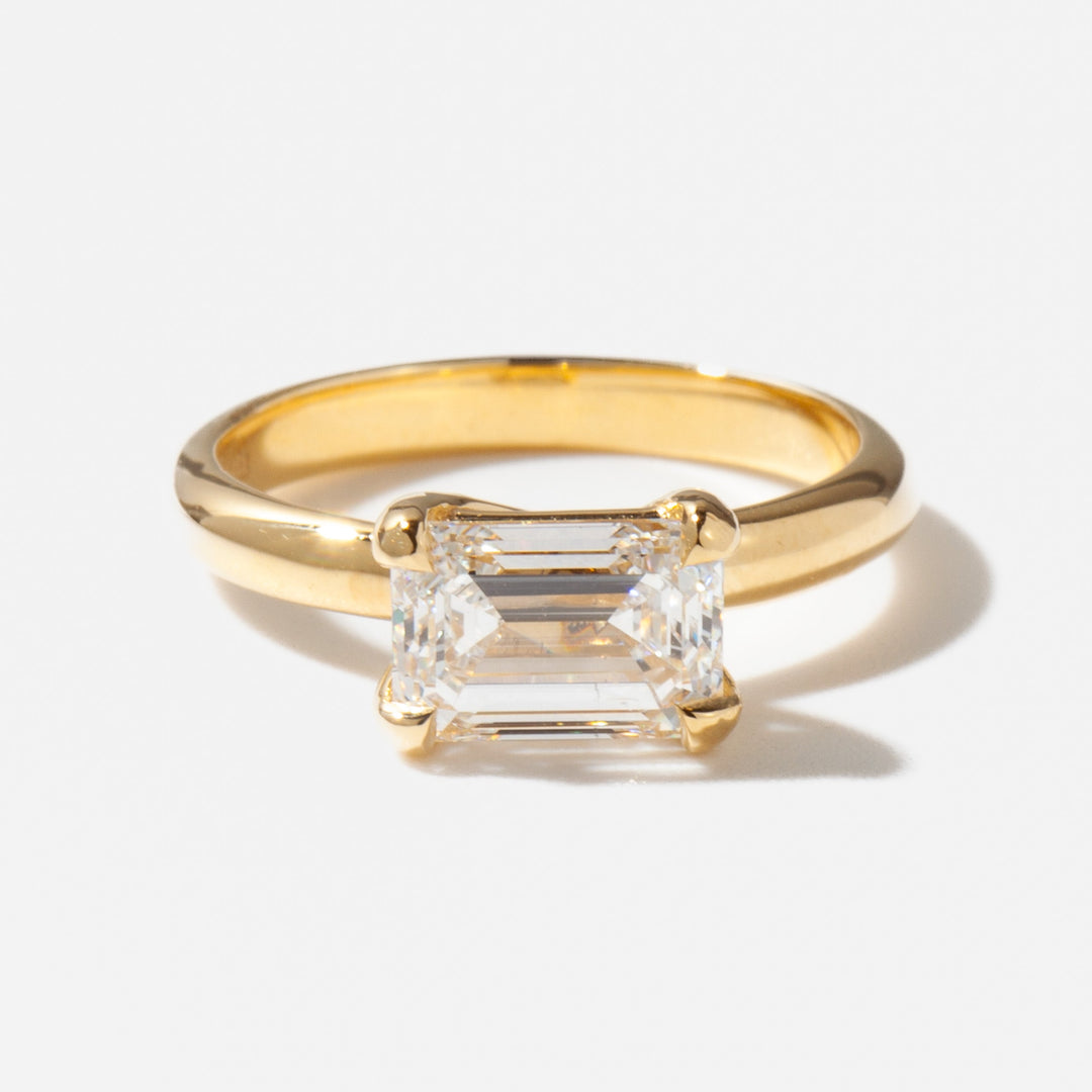 east west emerald cut lab grown diamond solitaire engagement ring 2 carat E VS1