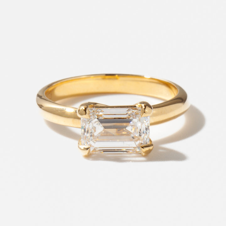east west emerald cut lab grown diamond solitaire engagement ring 2 carat E VS1