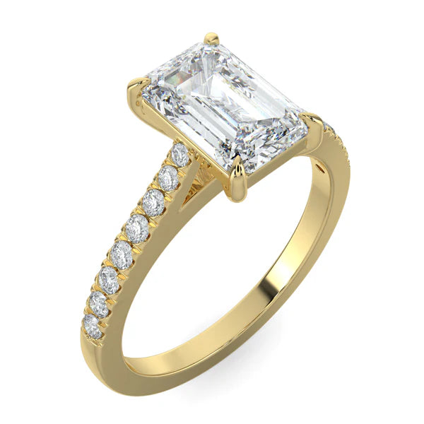 2ct emerald E VS1 lab grown diamond cathedral pavé engagement ring USA