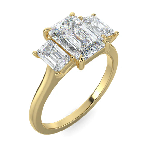 2ct emerald E VS1 CVD lab grown diamond three stone engagement ring USA