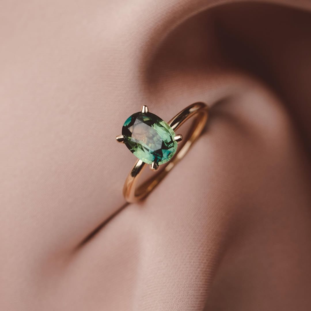 Oval Green Diamond Engagement Ring