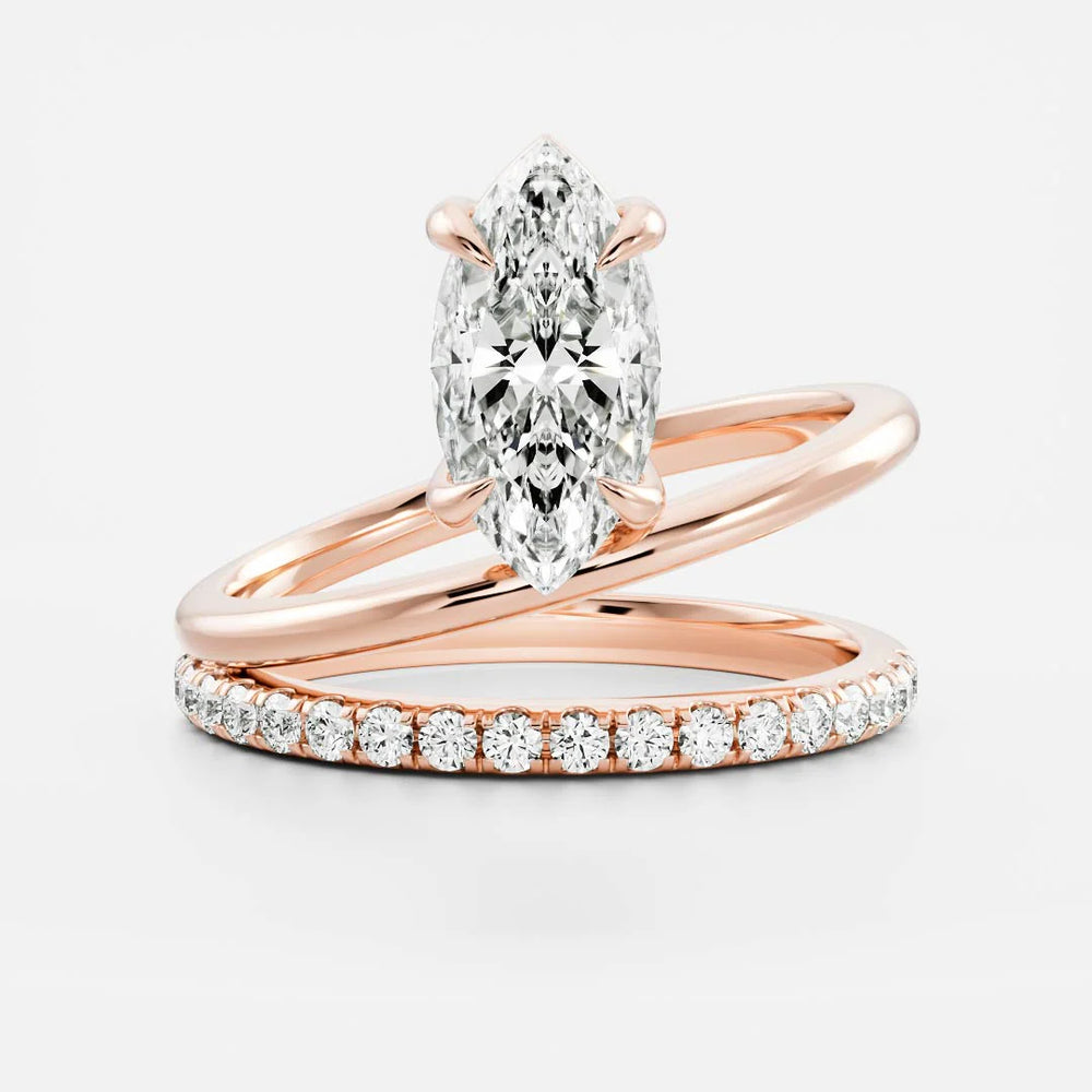 2ct marquise double band pavé engagement ring USA lab diamond
