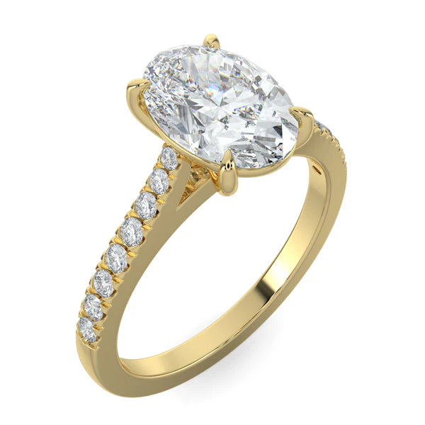 2ct oval E VS1 lab diamond cathedral pavé engagement ring USA