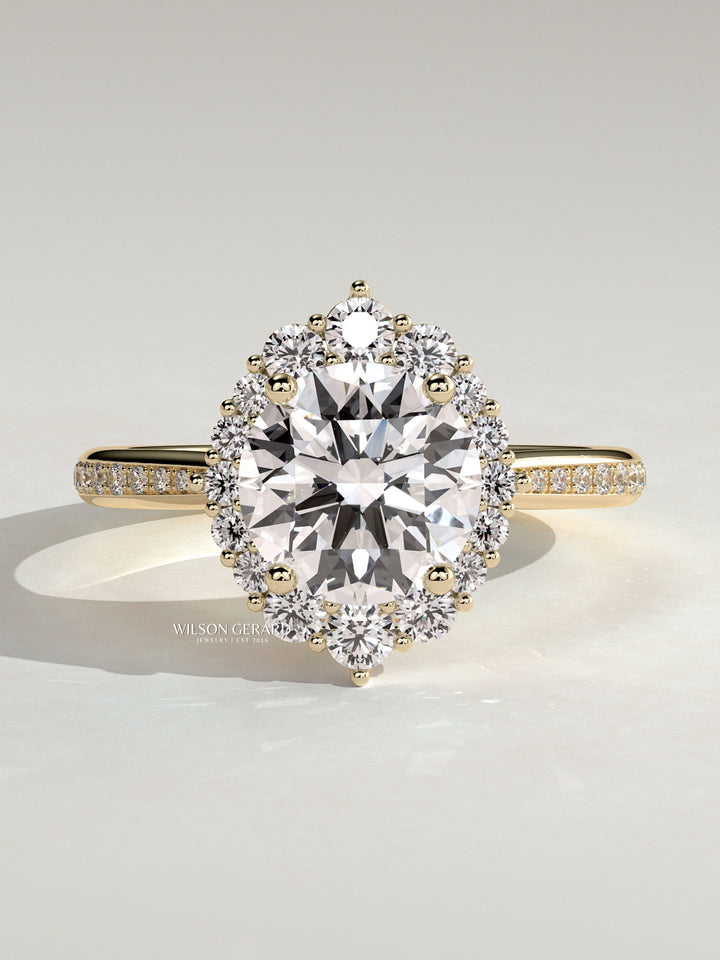 oval lab grown diamond engagement ring halo