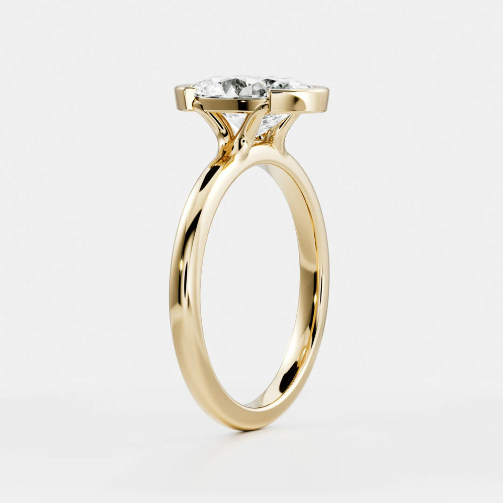 2ct oval IGI lab grown diamond half bezel engagement ring USA