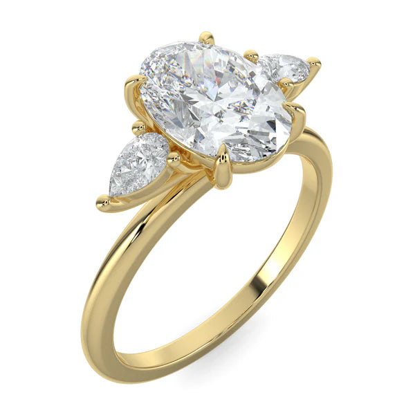 2ct oval E VS1 lab grown diamond three stone engagement ring USA