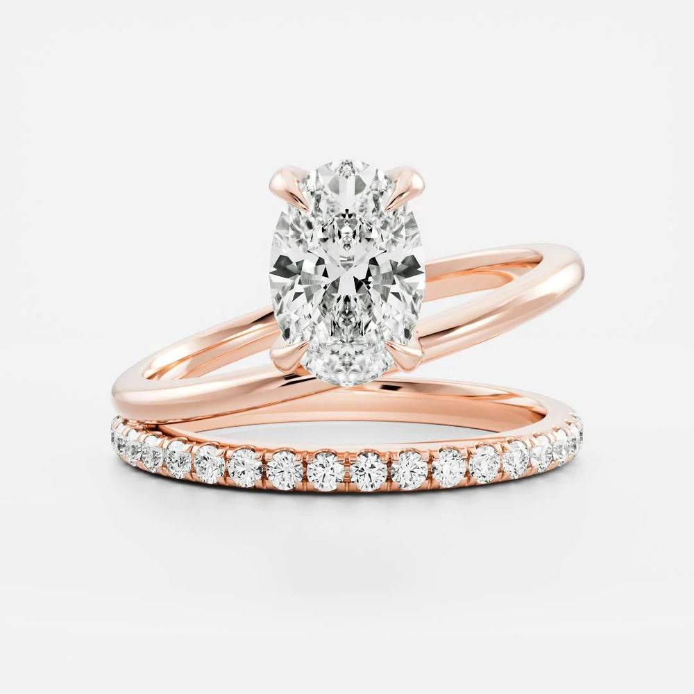 2ct oval double band pavé engagement ring USA lab diamond