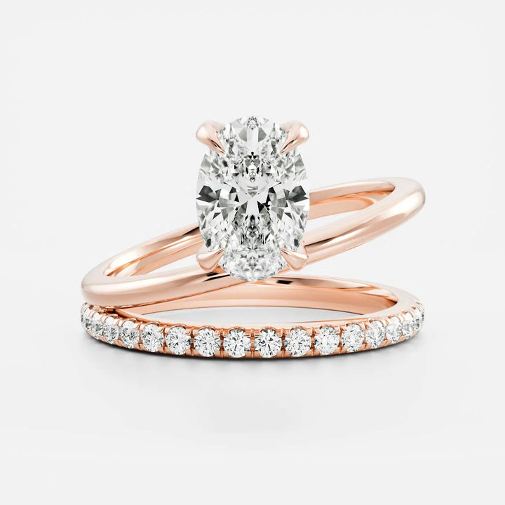 2ct oval double band pavé engagement ring USA lab diamond