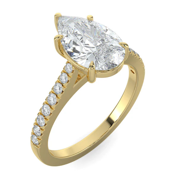 2ct pear E VS1 lab grown diamond cathedral pavé engagement ring USA