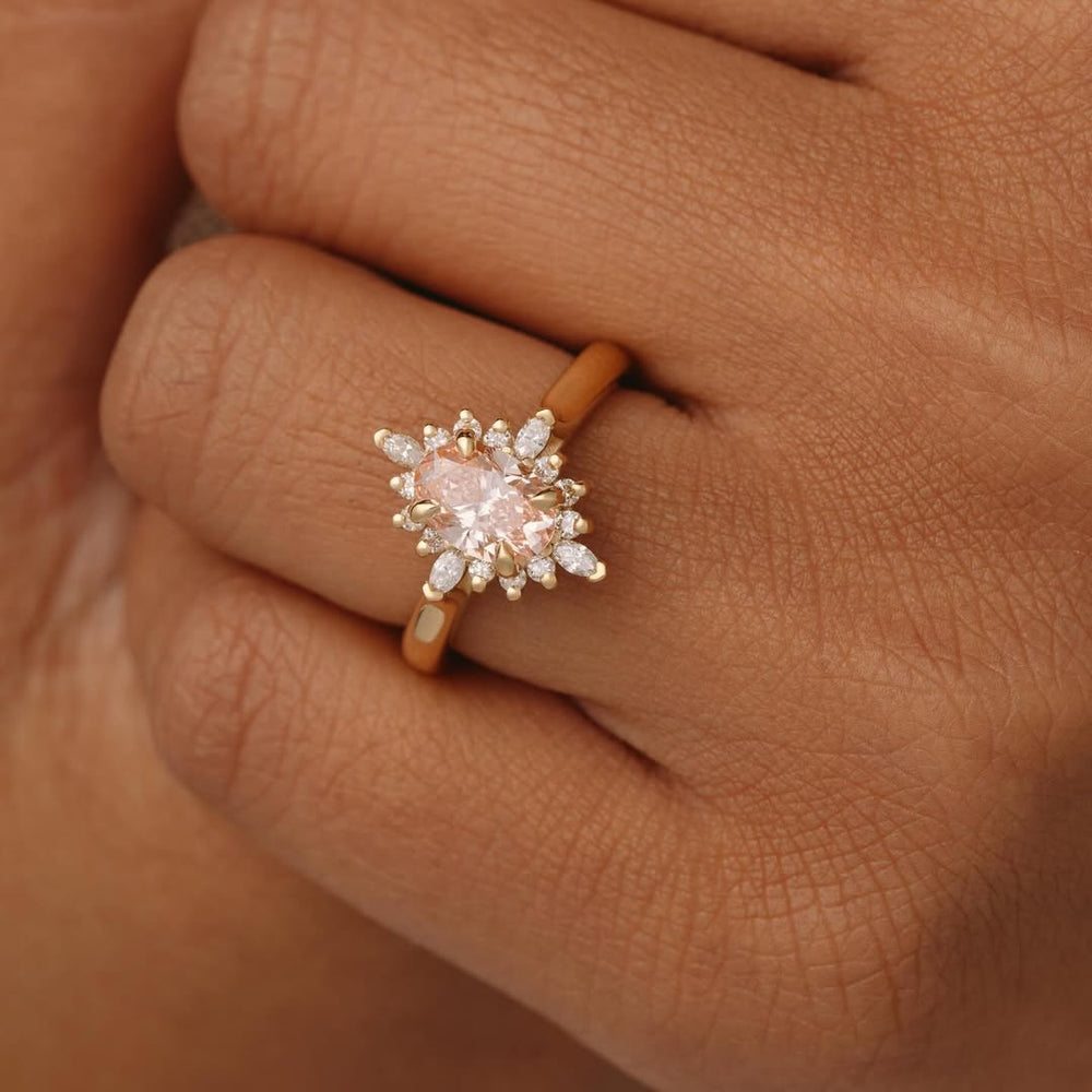 Pink Oval Cluster Diamond Ring