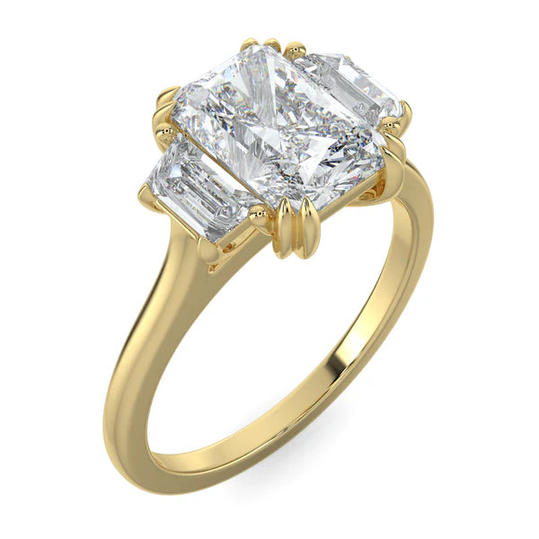 2ct radiant E VS1 lab grown diamond three stone engagement ring USA