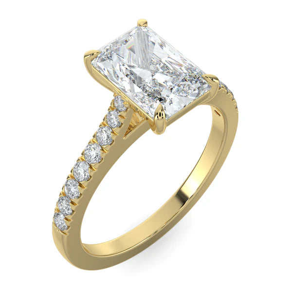 2ct radiant E VS1 lab grown diamond cathedral pavé engagement ring USA