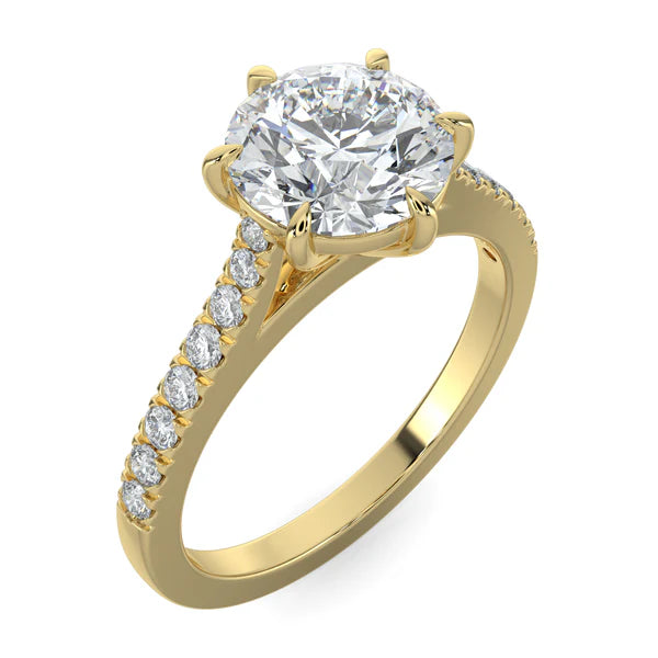 2ct round E VS1 lab grown diamond cathedral pavé engagement ring USA