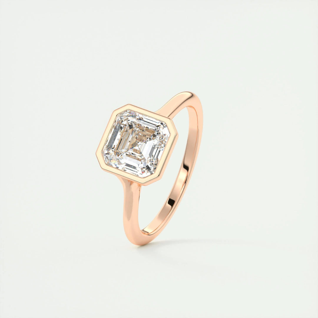 2ct Bezel Set Asscher Cut F- VS1 Diamond Solitaire Lab Grown Engagement Ring